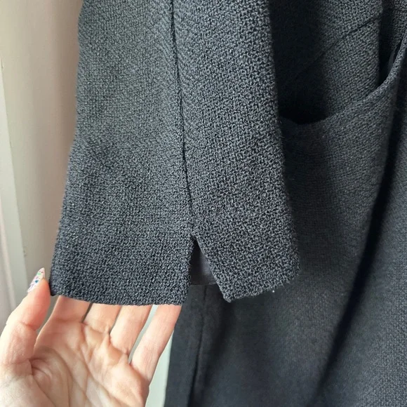 MASAI | COTTON BLEND BOHO BLACK POCKET DOUBLE BUTTON OPEN SLIT CARDIGAN SHACKET - Picture 9 of 10